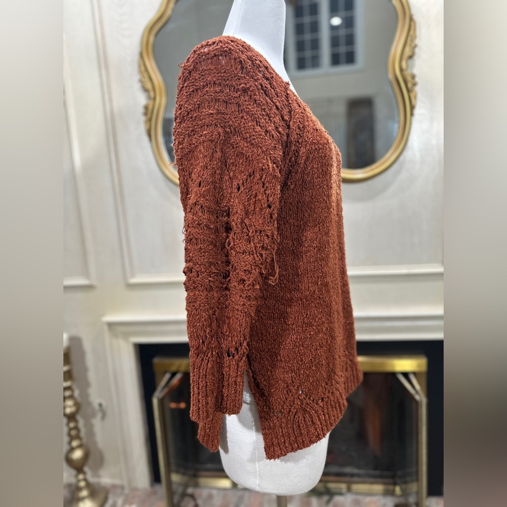 Pilcro Luna Pointelle Tunic Sweater Rust Brown Cottagecore Bohochic - Picture 8 of 11